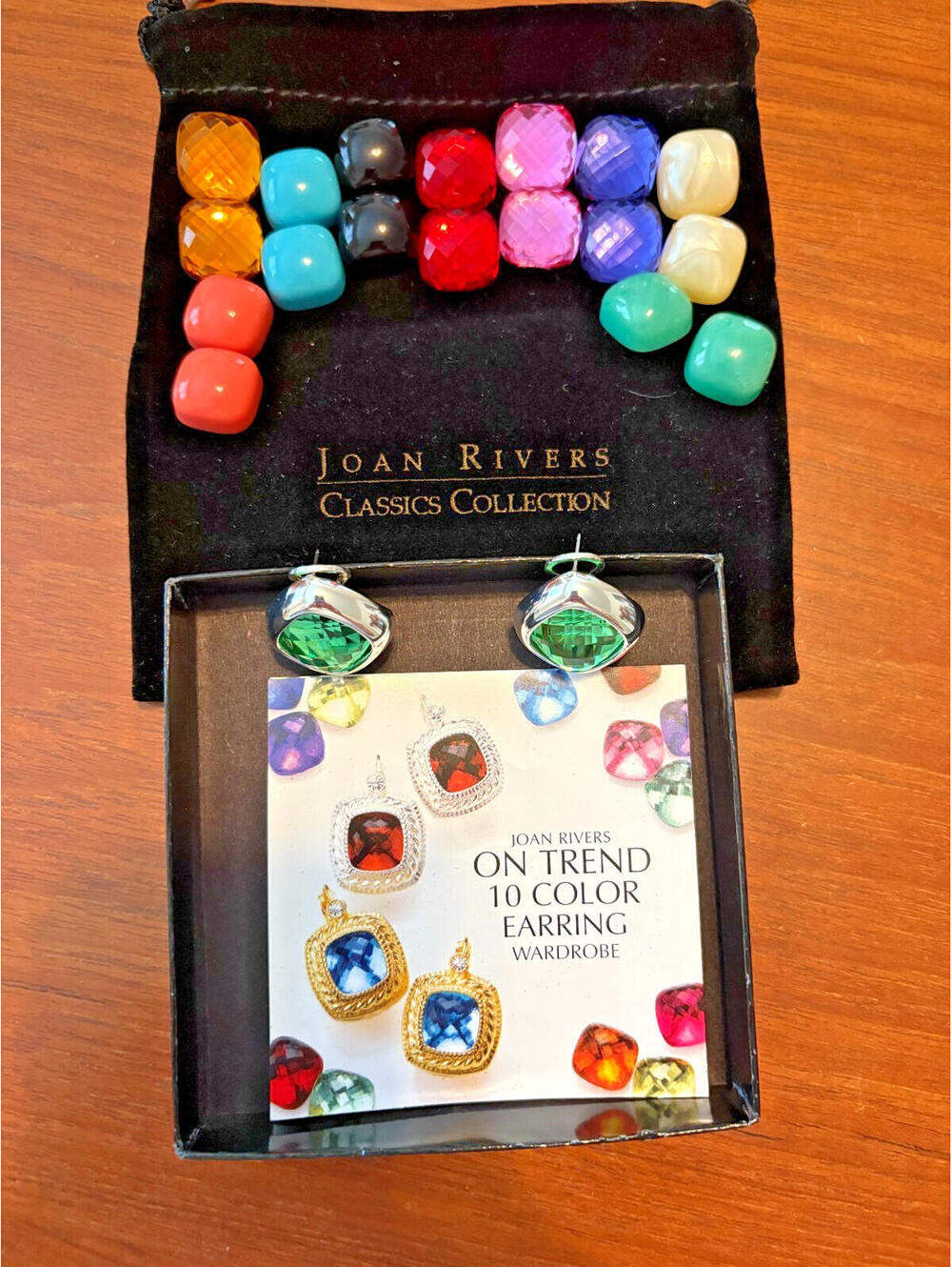 Joan Rivers Earring Set Interchangeable 10 Color Pierced Post Shiny Silver Tone